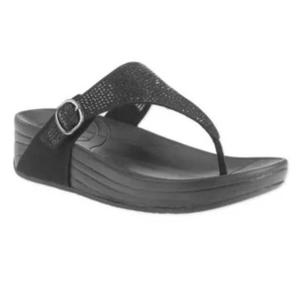 Faded Glory Black Glitter Wedge Slip On Flip Flops Size 7-8 - Picture 1 of 10